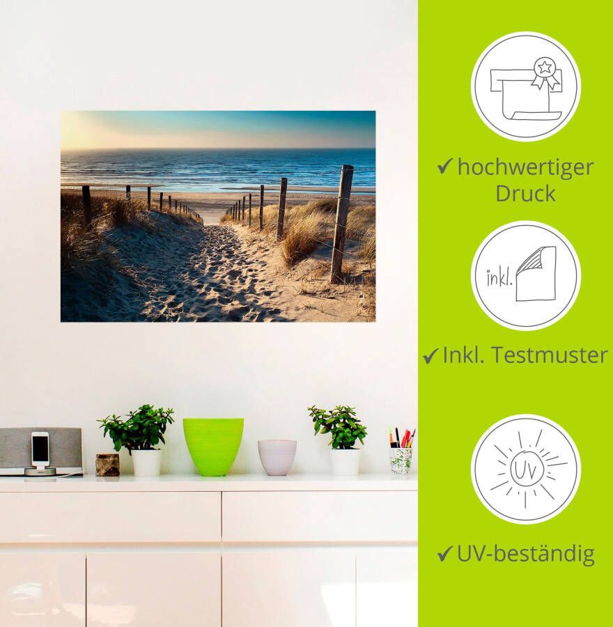 Artland Artprint Weg naar het Noordzeestrand zonsondergang als artprint van aluminium artprint voor buiten artprint op linnen poster muursticker