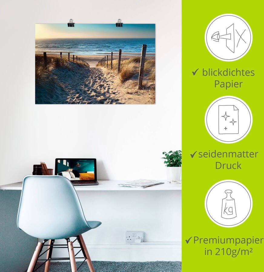 Artland Artprint Weg naar het Noordzeestrand zonsondergang als artprint van aluminium artprint voor buiten artprint op linnen poster muursticker