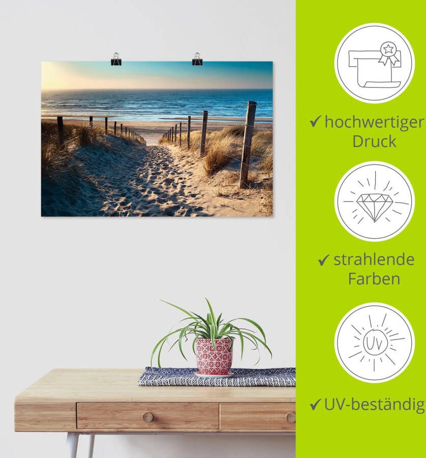 Artland Artprint Weg naar het Noordzeestrand zonsondergang als artprint van aluminium artprint voor buiten artprint op linnen poster muursticker