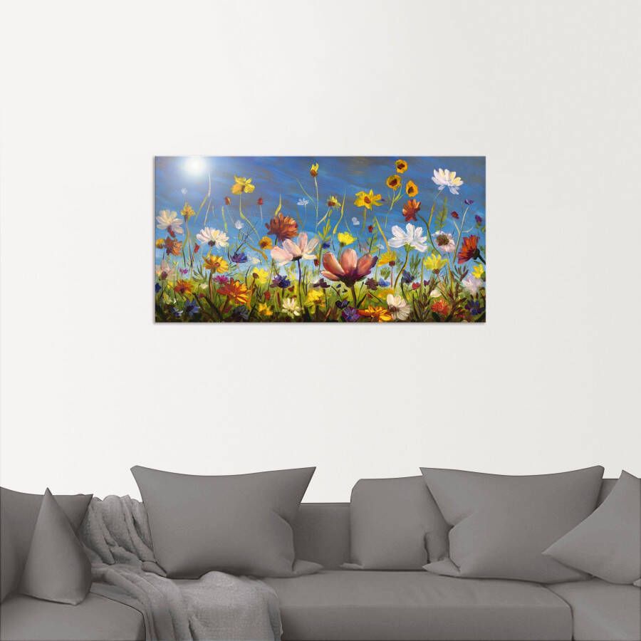 Artland Artprint Weide met wilde bloemen blauwe hemel als artprint van aluminium artprint voor buiten artprint op linnen poster muursticker