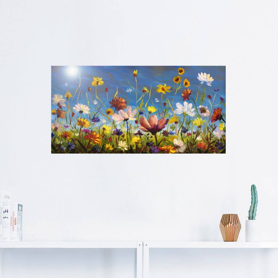 Artland Artprint Weide met wilde bloemen blauwe hemel als artprint van aluminium artprint voor buiten artprint op linnen poster muursticker