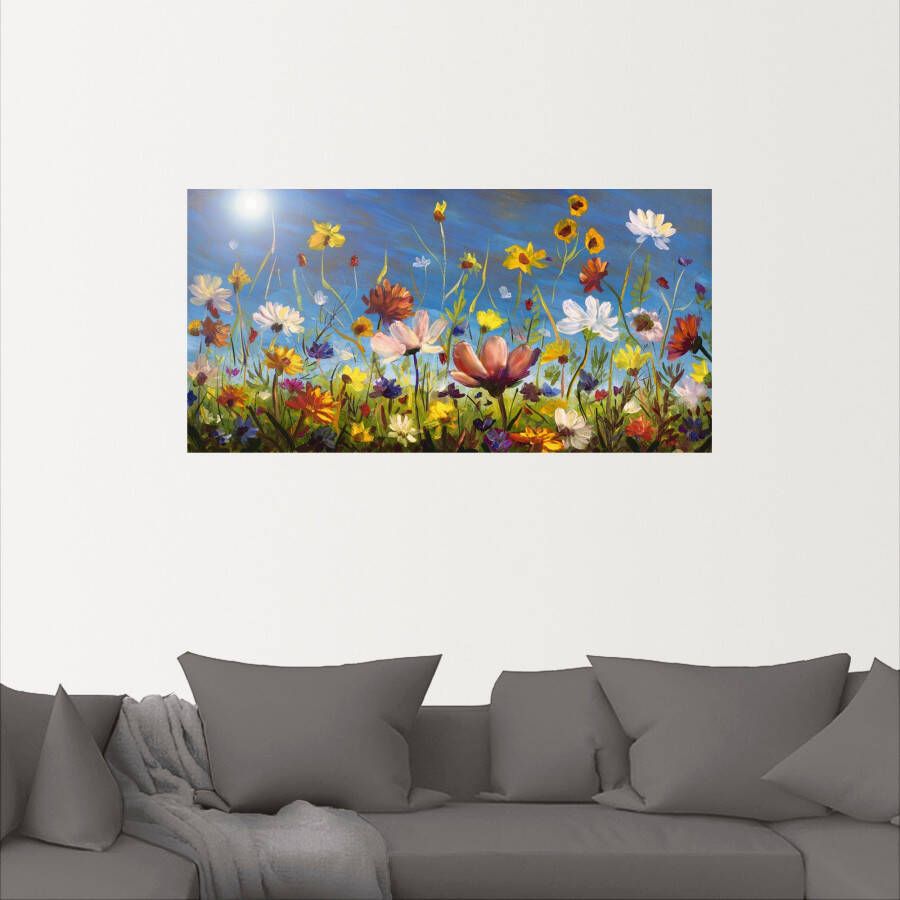 Artland Artprint Weide met wilde bloemen blauwe hemel als artprint van aluminium artprint voor buiten artprint op linnen poster muursticker