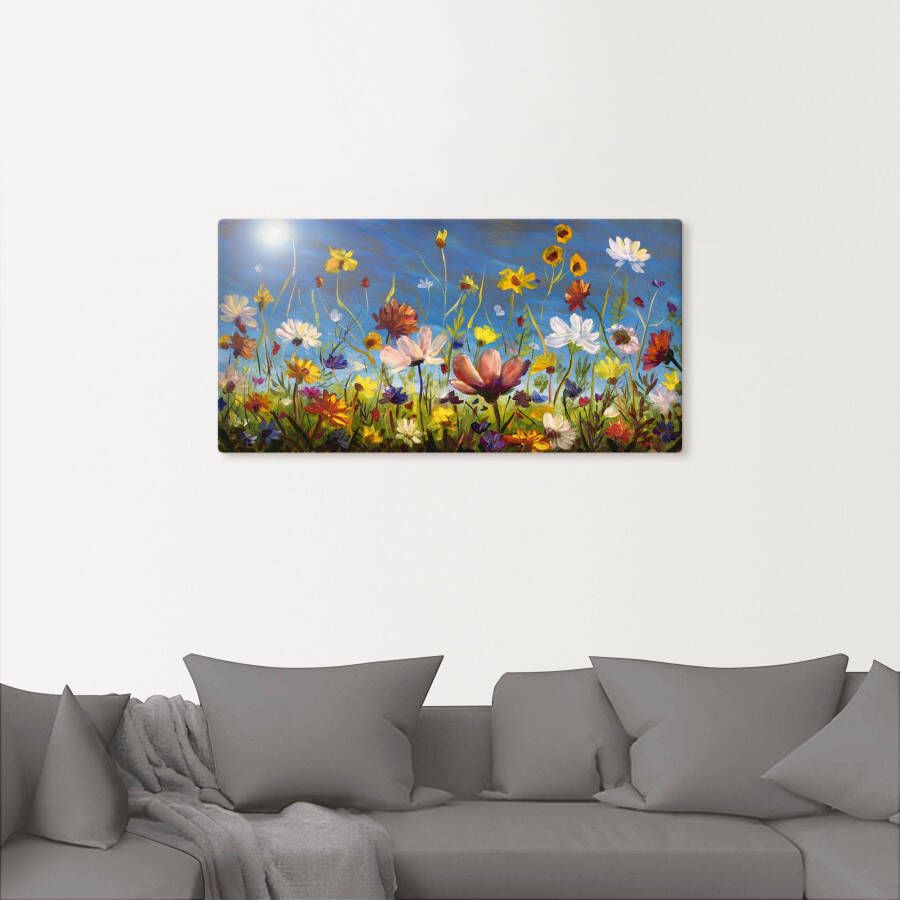 Artland Artprint Weide met wilde bloemen blauwe hemel als artprint van aluminium artprint voor buiten artprint op linnen poster muursticker