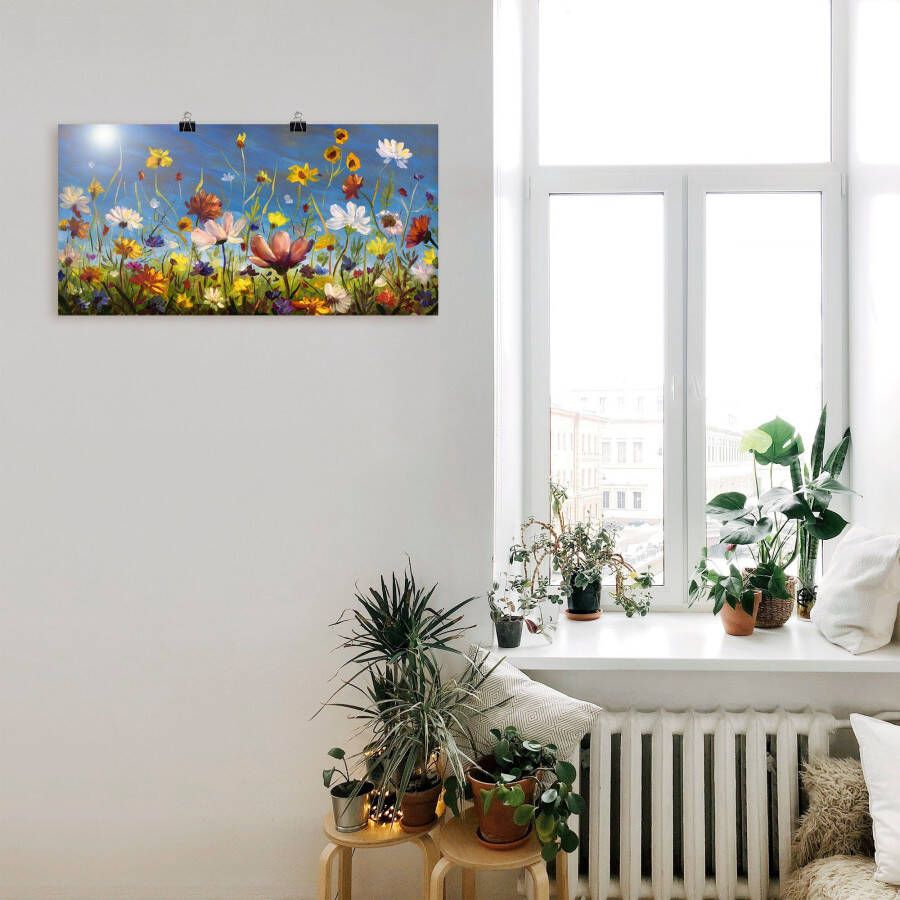 Artland Artprint Weide met wilde bloemen blauwe hemel als artprint van aluminium artprint voor buiten artprint op linnen poster muursticker