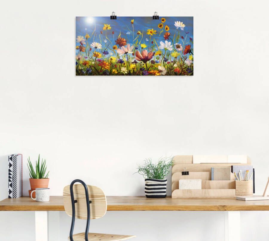 Artland Artprint Weide met wilde bloemen blauwe hemel als artprint van aluminium artprint voor buiten artprint op linnen poster muursticker