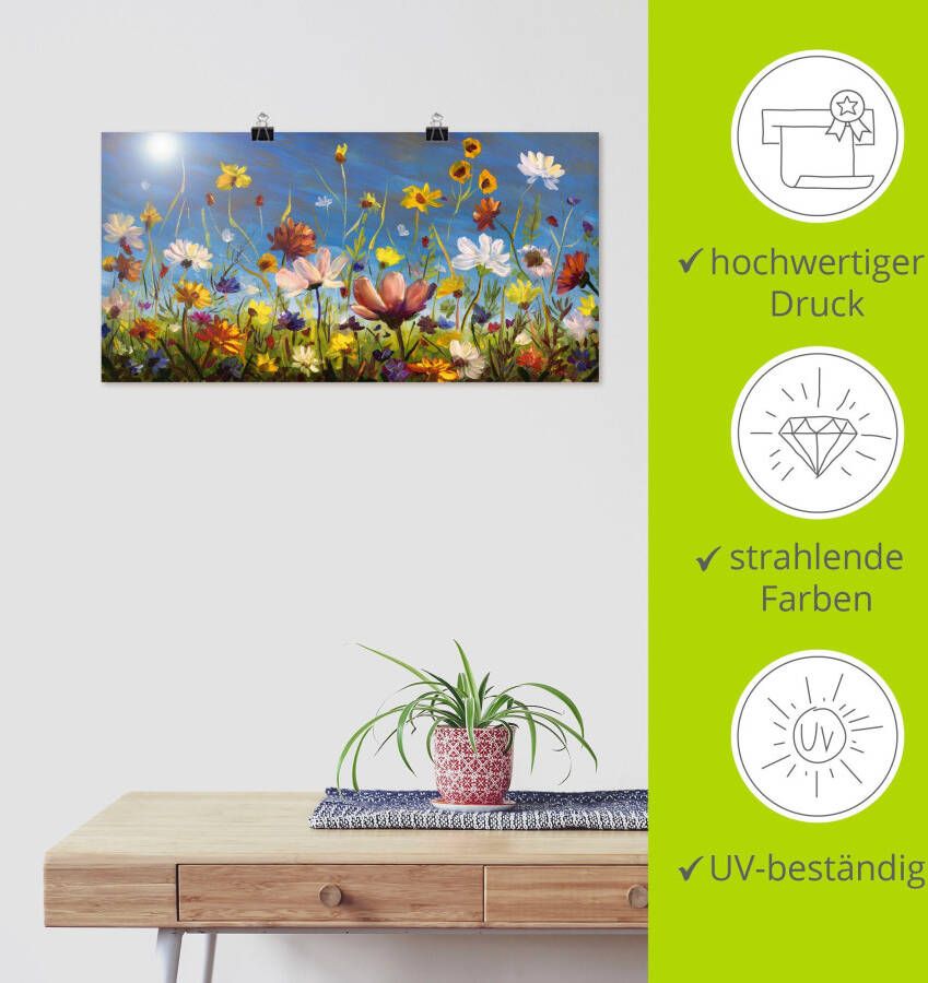 Artland Artprint Weide met wilde bloemen blauwe hemel als artprint van aluminium artprint voor buiten artprint op linnen poster muursticker