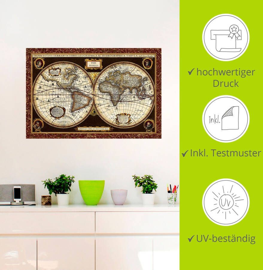 Artland Artprint Wereldkaart als artprint van aluminium artprint voor buiten artprint op linnen poster muursticker