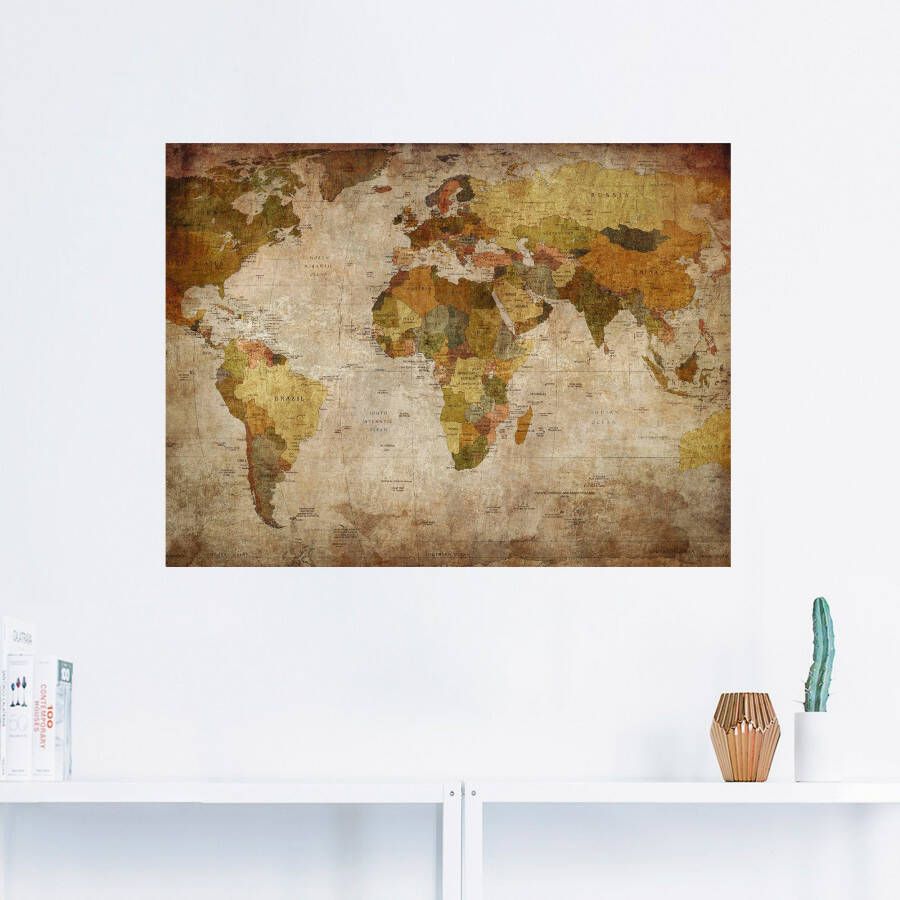 Artland Artprint Wereldkaart als artprint van aluminium artprint voor buiten artprint op linnen poster muursticker