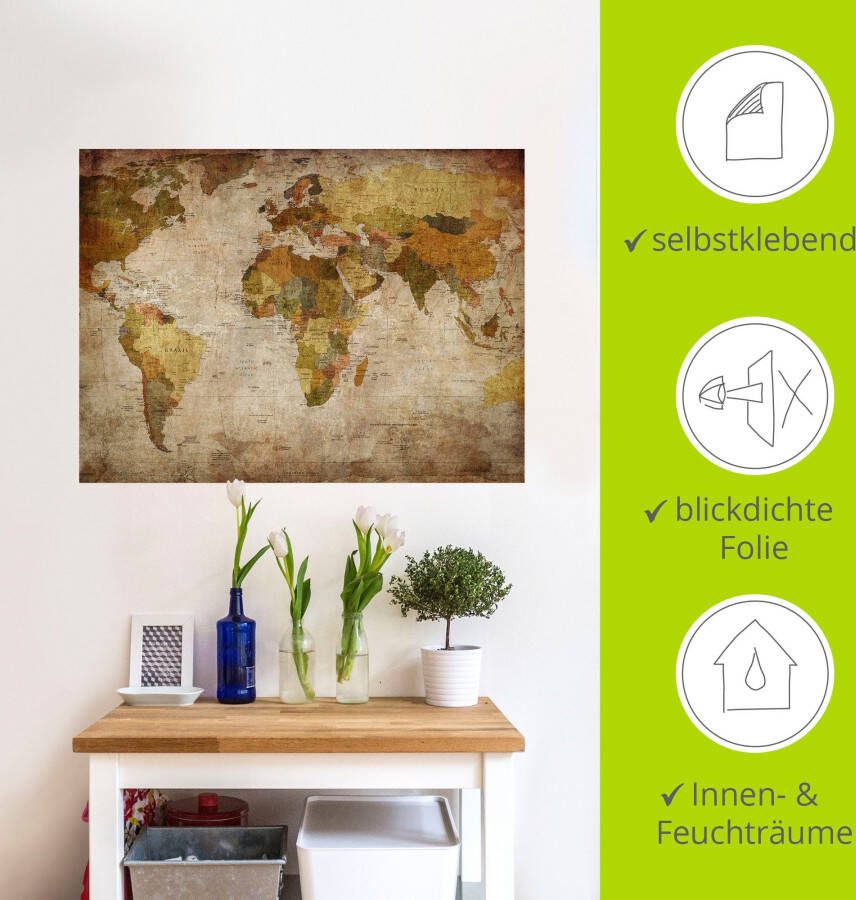 Artland Artprint Wereldkaart als artprint van aluminium artprint voor buiten artprint op linnen poster muursticker