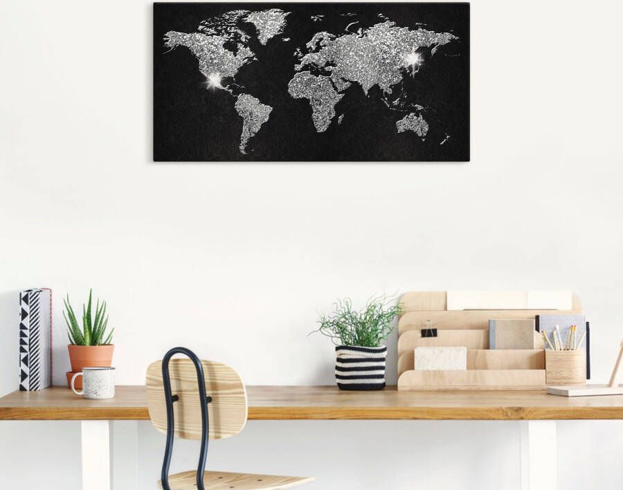 Artland Artprint Wereldkaart glitter als artprint van aluminium artprint voor buiten artprint op linnen poster muursticker