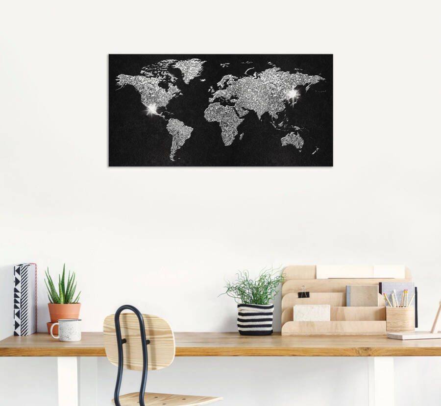 Artland Artprint Wereldkaart glitter als artprint van aluminium artprint voor buiten artprint op linnen poster muursticker