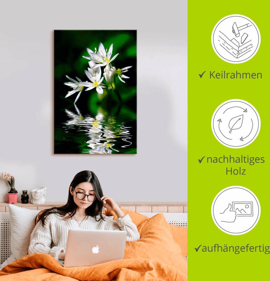 Artland Artprint Wildeknoflookbloemen met waterspiegeling als artprint op linnen poster in verschillende formaten maten