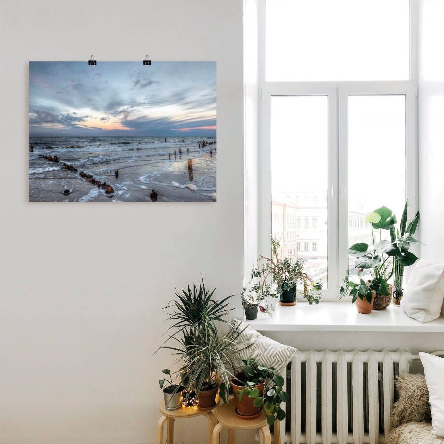 Artland Artprint Winter zonsondergang aan zee als artprint op linnen poster muursticker in verschillende maten