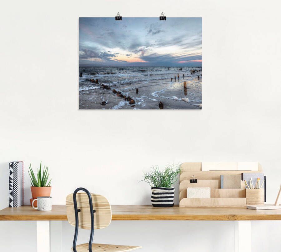 Artland Artprint Winter zonsondergang aan zee als artprint op linnen poster muursticker in verschillende maten