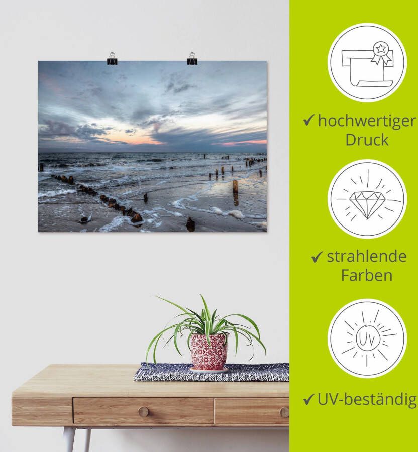 Artland Artprint Winter zonsondergang aan zee als artprint op linnen poster muursticker in verschillende maten