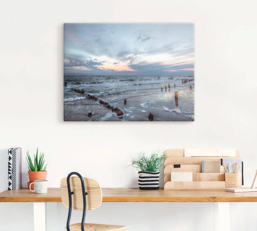 Artland Artprint Winter zonsondergang aan zee als artprint op linnen poster muursticker in verschillende maten