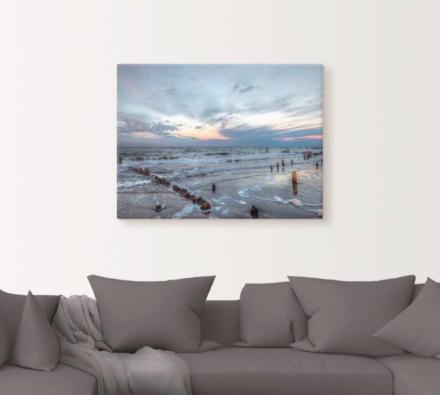 Artland Artprint Winter zonsondergang aan zee als artprint op linnen poster muursticker in verschillende maten