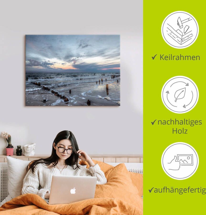 Artland Artprint Winter zonsondergang aan zee als artprint op linnen poster muursticker in verschillende maten