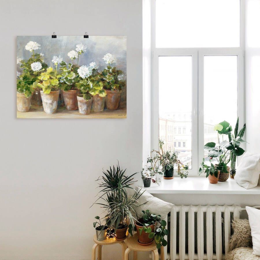 Artland Artprint Witte geraniums als artprint op linnen poster in verschillende formaten maten