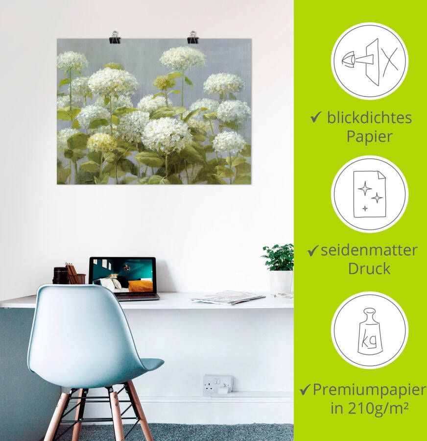 Artland Artprint Witte hortensia's tuin als artprint op linnen poster muursticker in verschillende maten