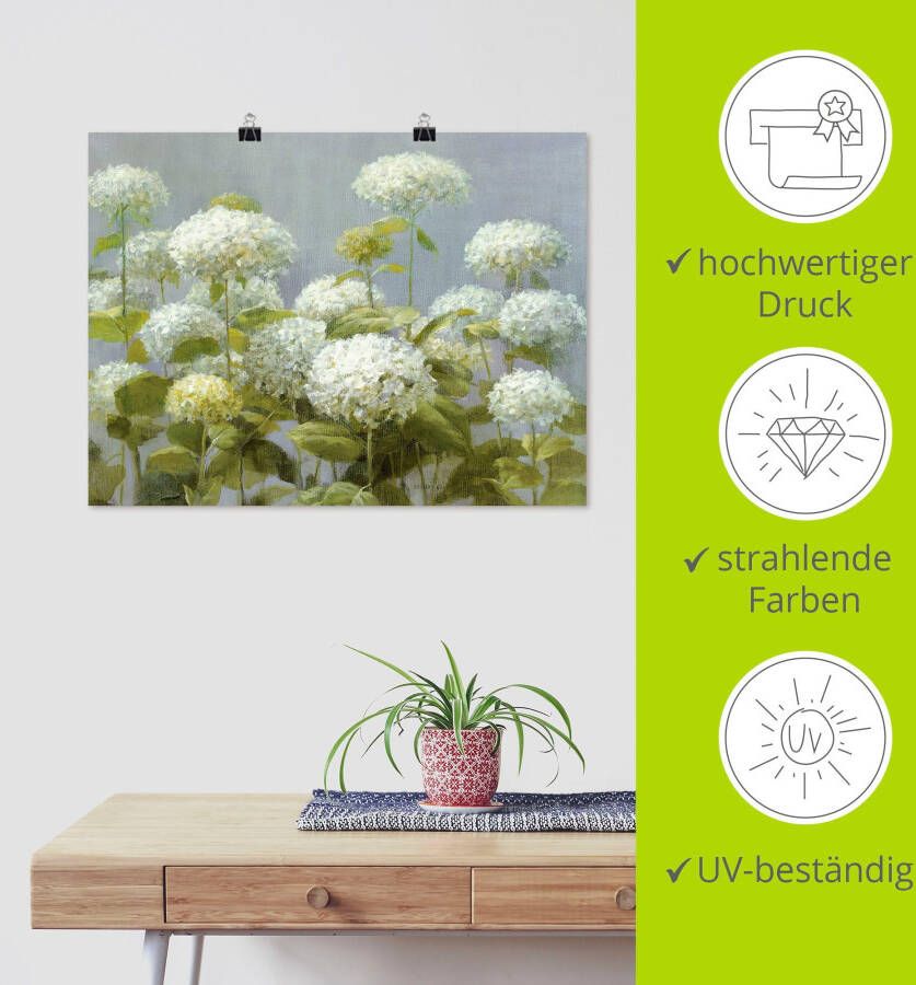 Artland Artprint Witte hortensia's tuin als artprint op linnen poster muursticker in verschillende maten