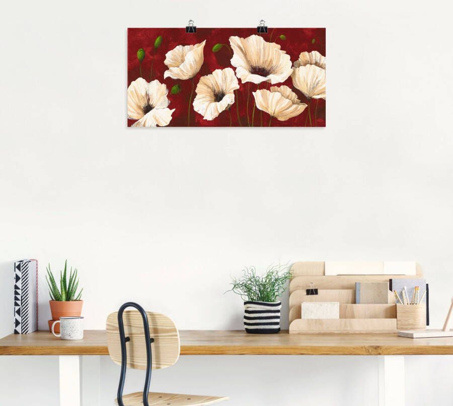 Artland Artprint Witte klaprozen voor rood als artprint van aluminium artprint voor buiten artprint op linnen poster muursticker