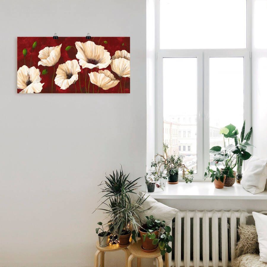 Artland Artprint Witte klaprozen voor rood als artprint van aluminium artprint voor buiten artprint op linnen poster muursticker