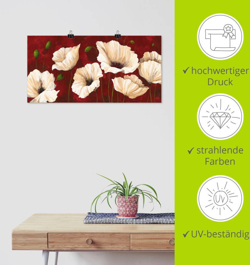 Artland Artprint Witte klaprozen voor rood als artprint van aluminium artprint voor buiten artprint op linnen poster muursticker