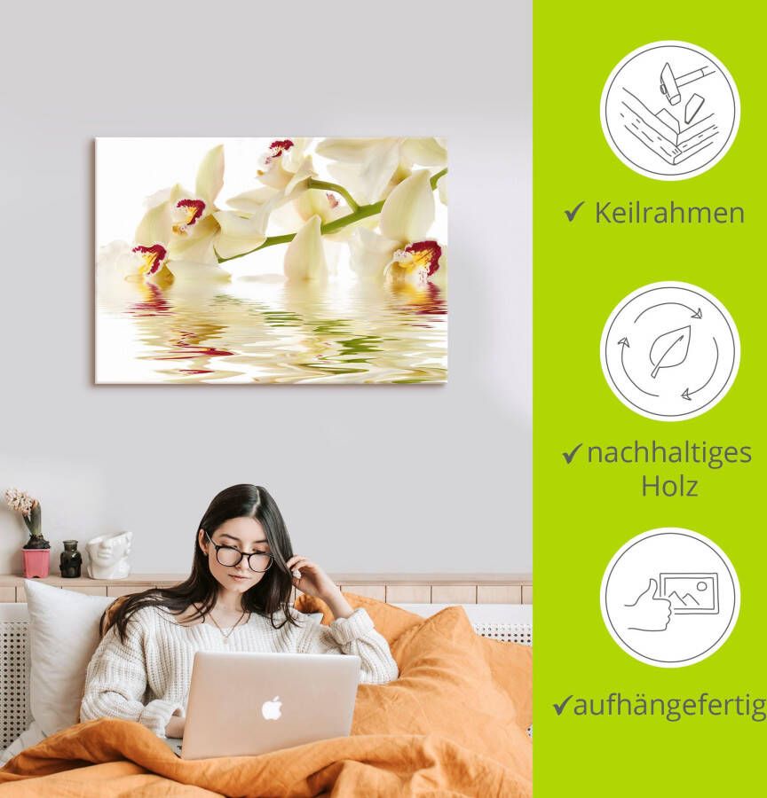 Artland Artprint Witte orchidee met waterreflectie als artprint op linnen poster in verschillende formaten maten