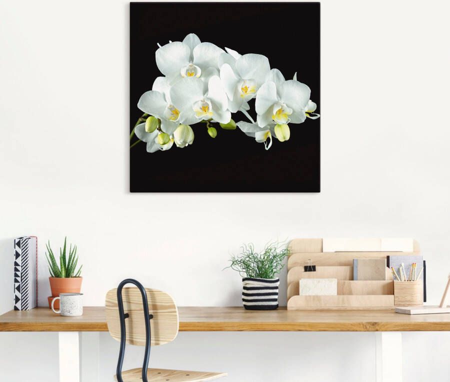 Artland Artprint Witte orchidee op een zwarte achtergrond als artprint op linnen poster muursticker in verschillende maten