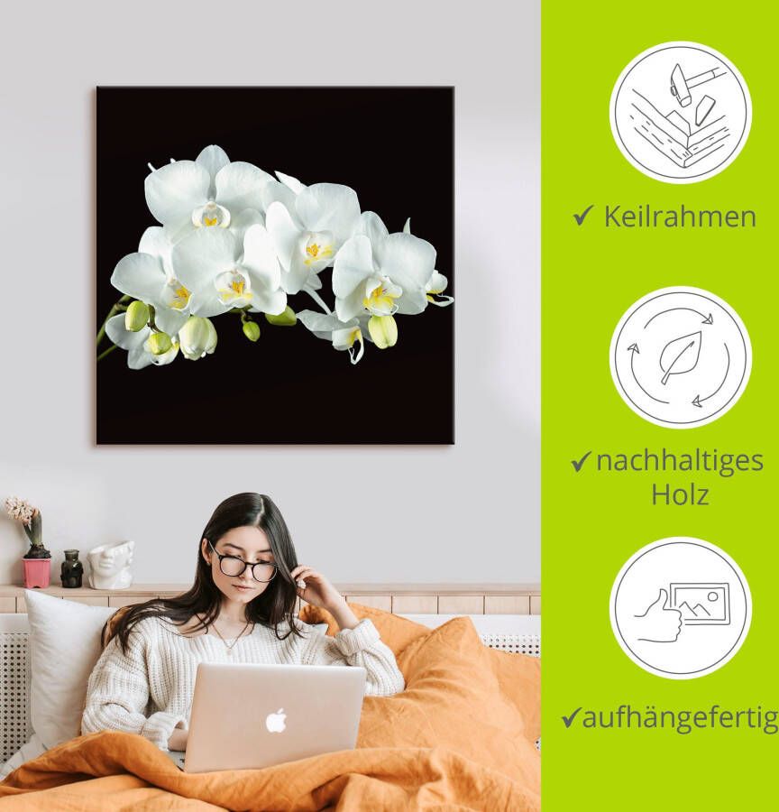 Artland Artprint Witte orchidee op een zwarte achtergrond als artprint op linnen poster muursticker in verschillende maten