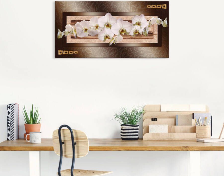 Artland Artprint op linnen Witte orchideeën met gouden vierkanten