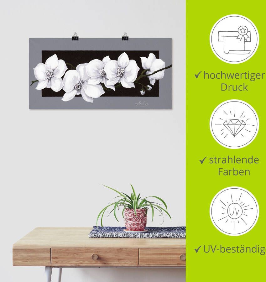 Artland Artprint Witte orchideeën op grijs als artprint van aluminium artprint voor buiten artprint op linnen poster muursticker