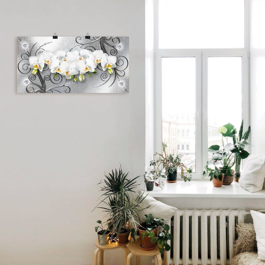 Artland Artprint Witte orchideeën op ornamenten als artprint van aluminium artprint voor buiten artprint op linnen poster muursticker