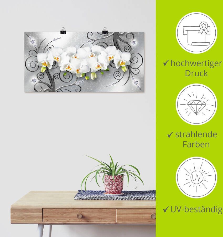 Artland Artprint Witte orchideeën op ornamenten als artprint van aluminium artprint voor buiten artprint op linnen poster muursticker