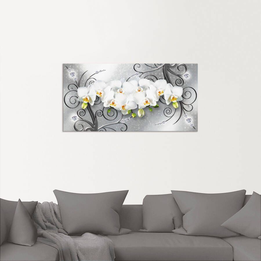 Artland Artprint Witte orchideeën op ornamenten als artprint van aluminium artprint voor buiten artprint op linnen poster muursticker