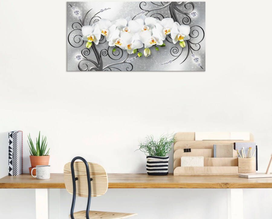 Artland Artprint Witte orchideeën op ornamenten als artprint van aluminium artprint voor buiten artprint op linnen poster muursticker