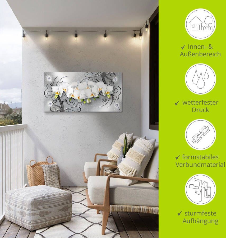 Artland Artprint Witte orchideeën op ornamenten als artprint van aluminium artprint voor buiten artprint op linnen poster muursticker