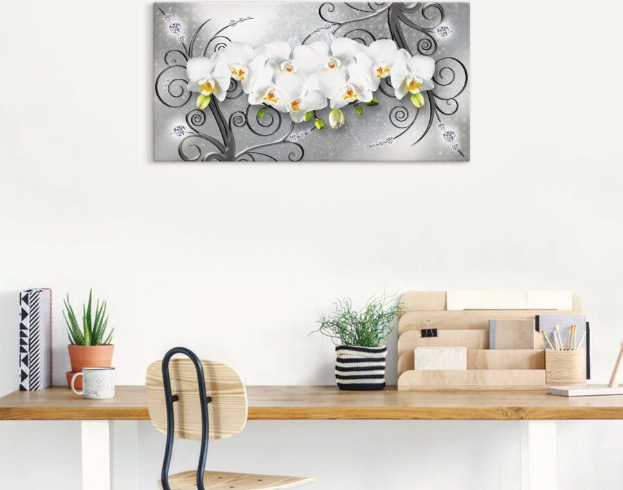 Artland Artprint Witte orchideeën op ornamenten als artprint van aluminium artprint voor buiten artprint op linnen poster muursticker