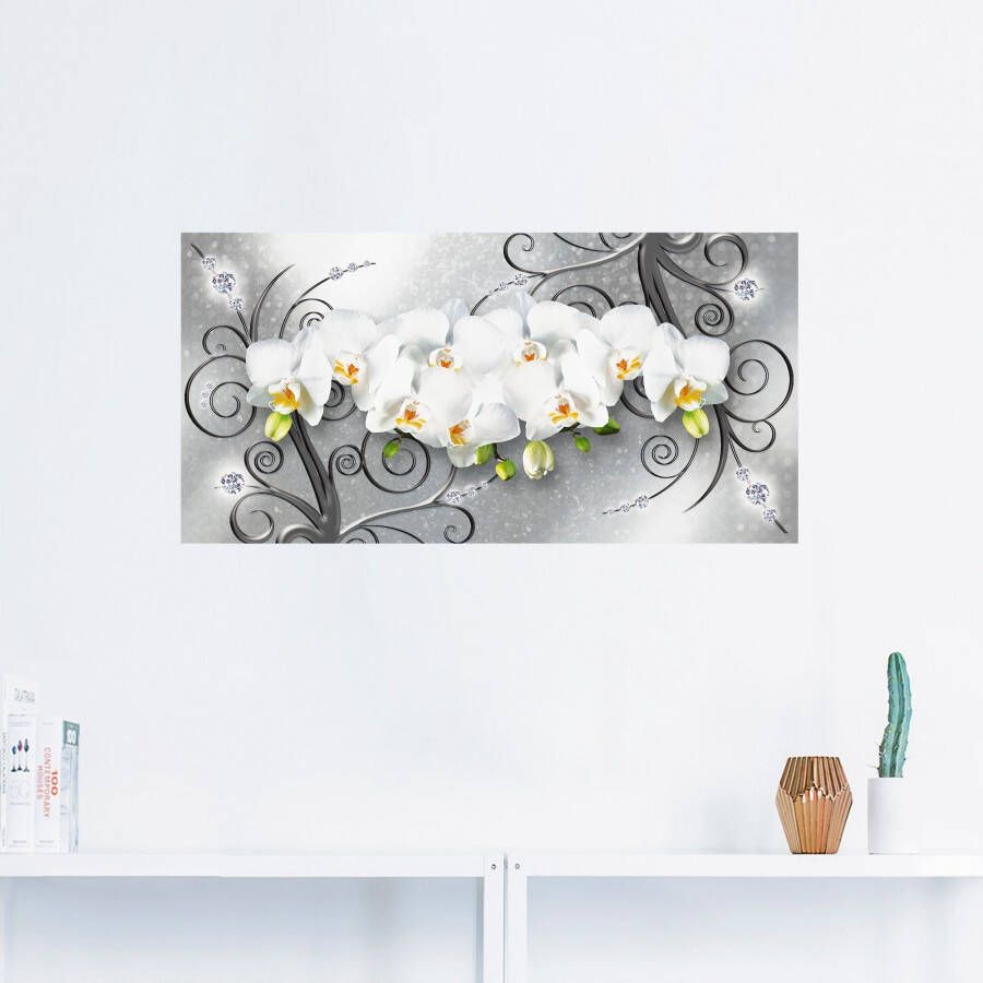 Artland Artprint Witte orchideeën op ornamenten als artprint van aluminium artprint voor buiten artprint op linnen poster muursticker