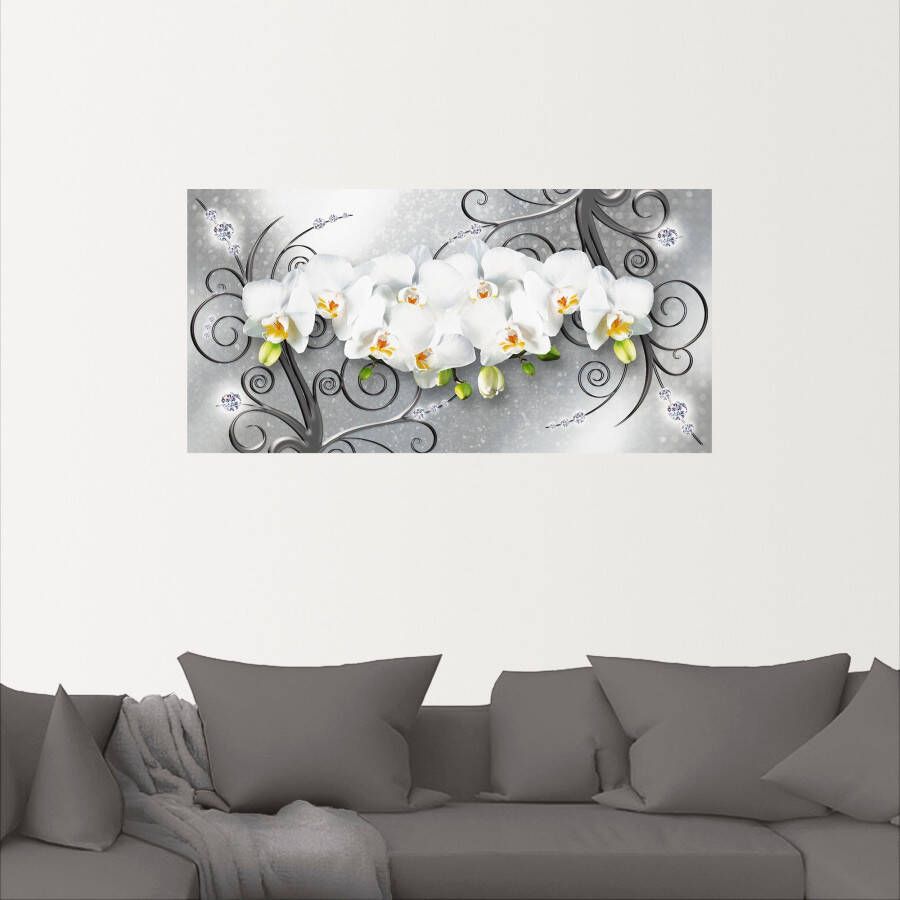 Artland Artprint Witte orchideeën op ornamenten als artprint van aluminium artprint voor buiten artprint op linnen poster muursticker