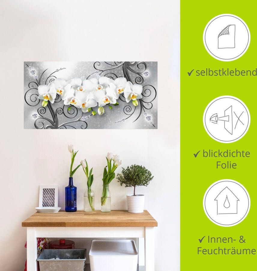 Artland Artprint Witte orchideeën op ornamenten als artprint van aluminium artprint voor buiten artprint op linnen poster muursticker