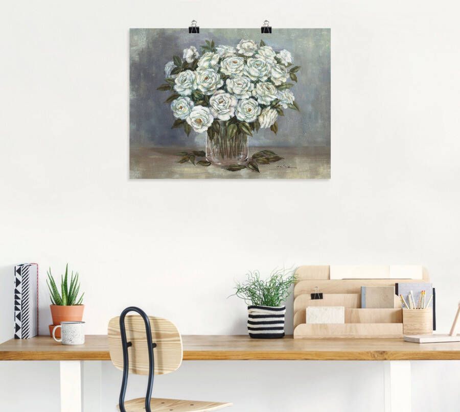 Artland Artprint Witte rozen als artprint op linnen poster in verschillende formaten maten