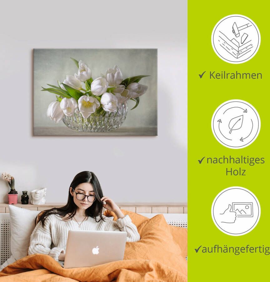 Artland Artprint Witte tulpen als artprint op linnen poster muursticker in verschillende maten