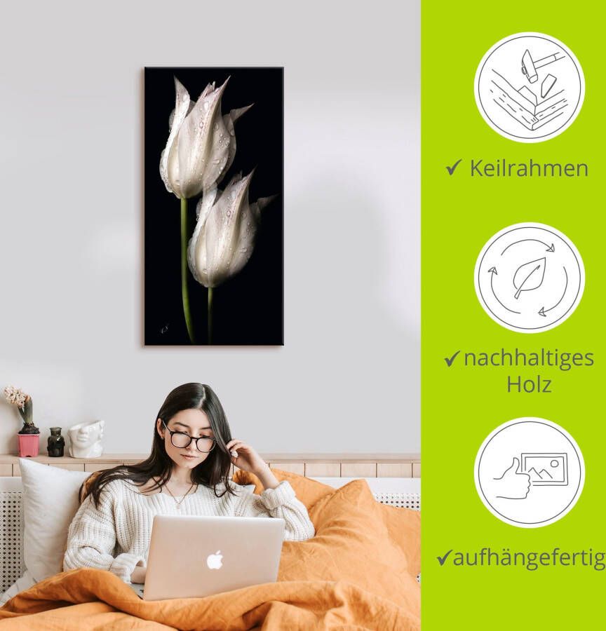 Artland Artprint Witte tulpen in de nacht als artprint van aluminium artprint voor buiten artprint op linnen poster muursticker