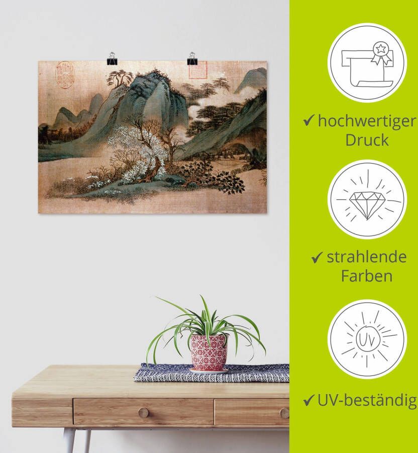 Artland Artprint Witte wolken en groene bergen als artprint op linnen poster in verschillende formaten maten