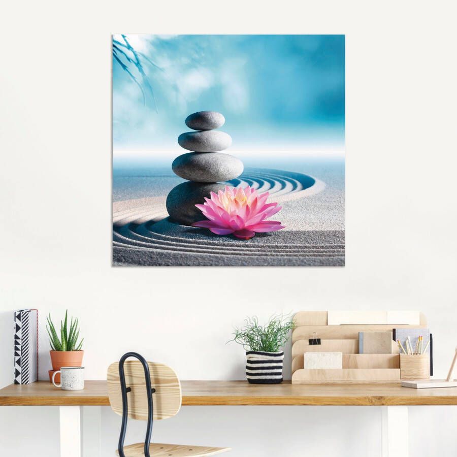 Artland Artprint Zand lelie en spa-stenen in zen-tuin als artprint van aluminium artprint voor buiten artprint op linnen poster in verschillende maten. maten