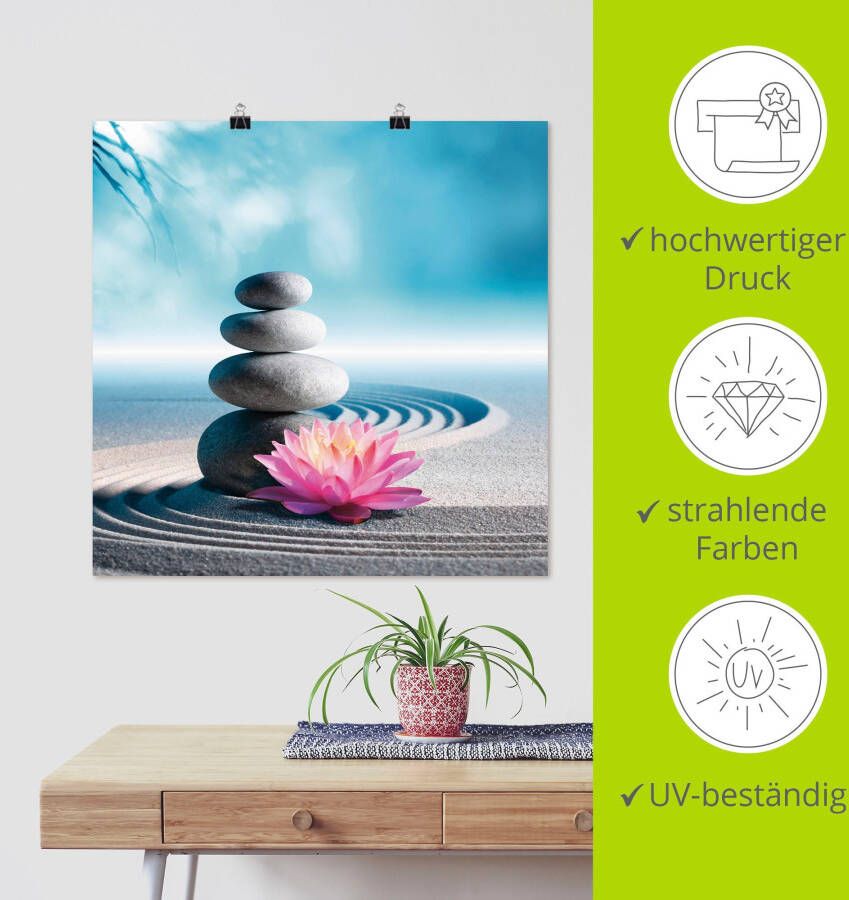 Artland Artprint Zand lelie en spa-stenen in zen-tuin als artprint van aluminium artprint voor buiten artprint op linnen poster in verschillende maten. maten