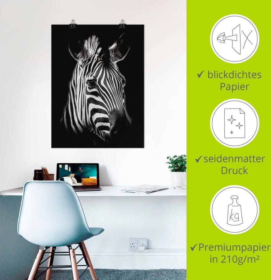 Artland Artprint Zebra als artprint van aluminium artprint voor buiten artprint op linnen poster muursticker