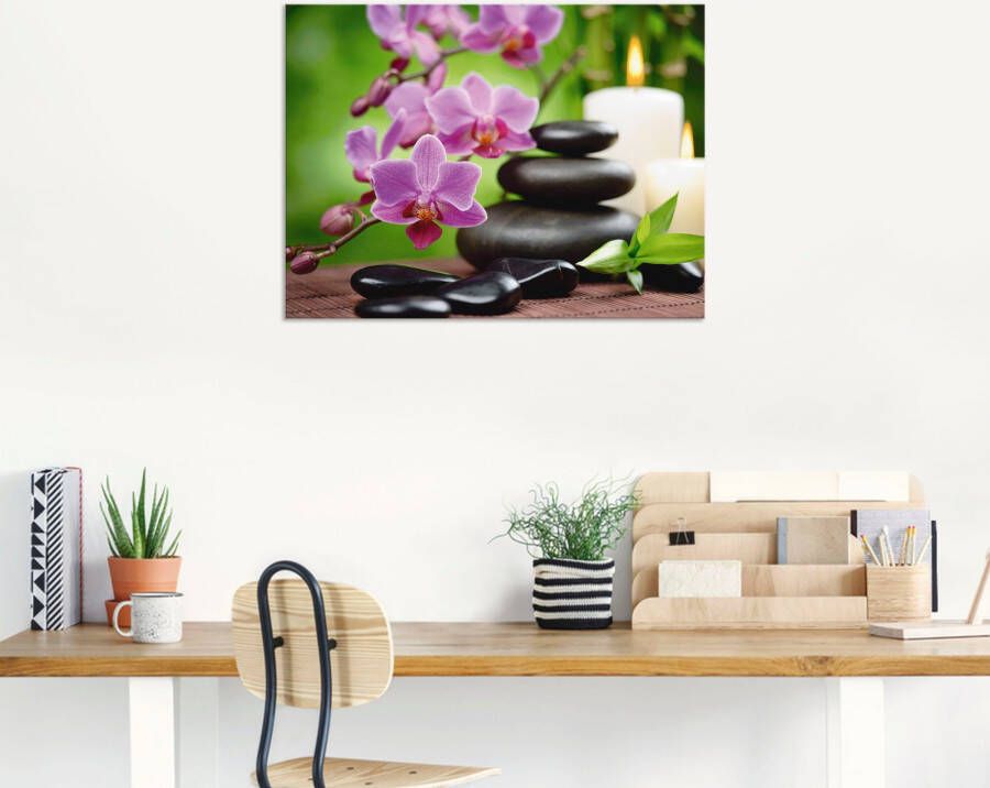 Artland Artprint Zen basaltstenen en bamboe op hout als artprint van aluminium artprint voor buiten artprint op linnen poster muursticker